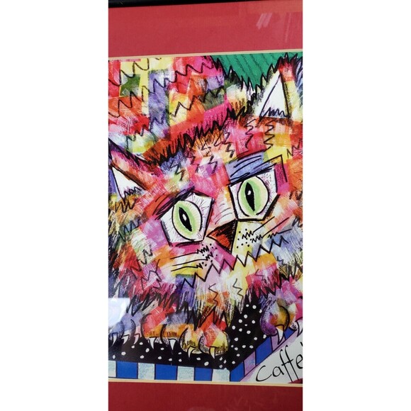 Caffeinated Cat Framed Painting Pam Reinke 11" x 14" - Picture 2 of 7